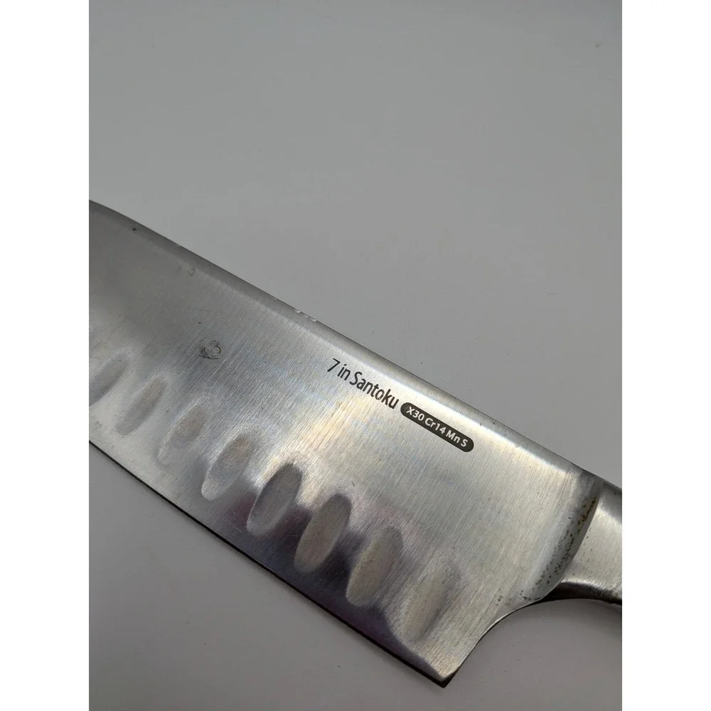 7 inch Santoku Knife Pink Handle Triple Riveted Stainless Steel Hollow Edge 7